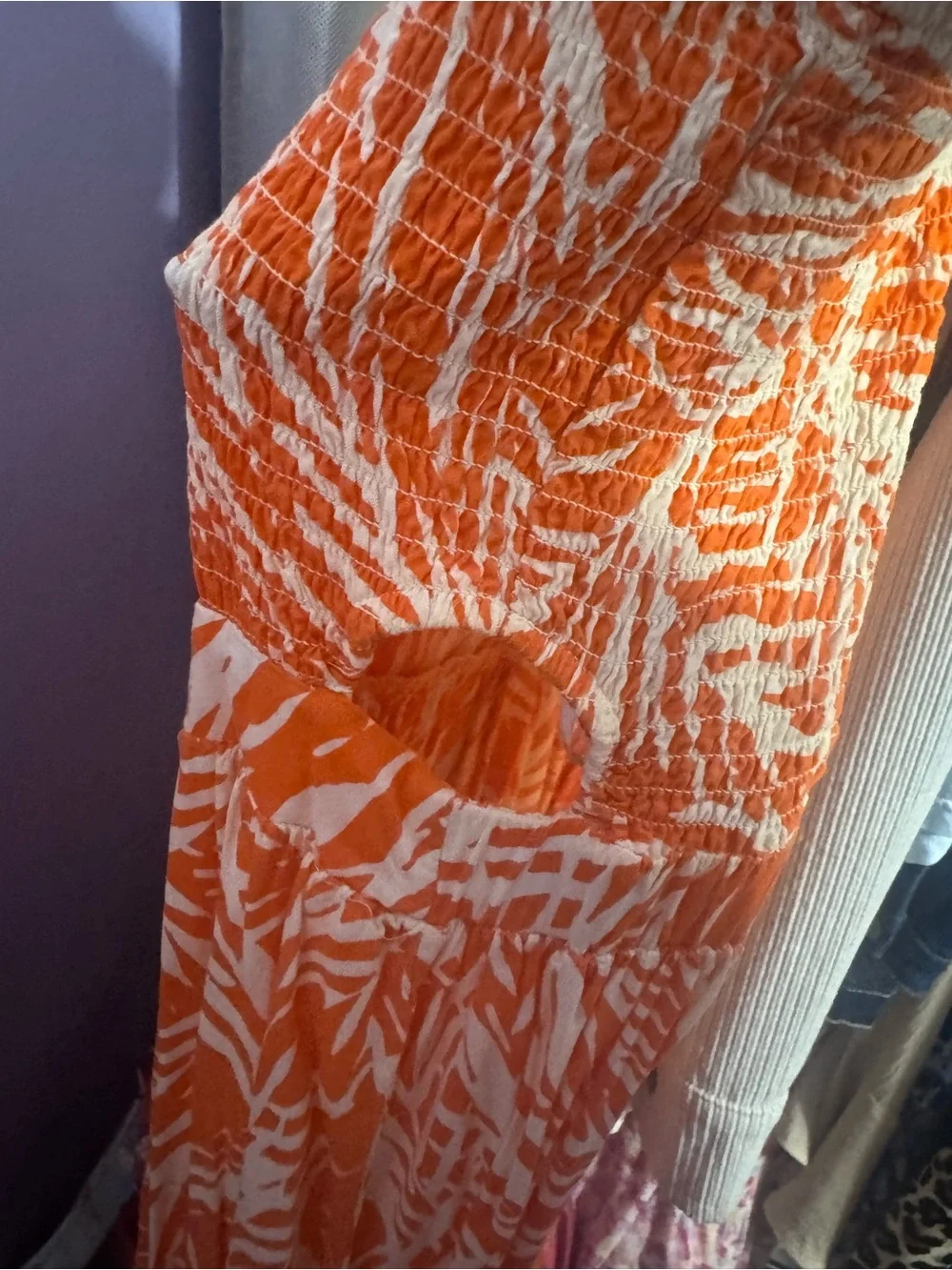 Orange and White Smocked Maxi Dress